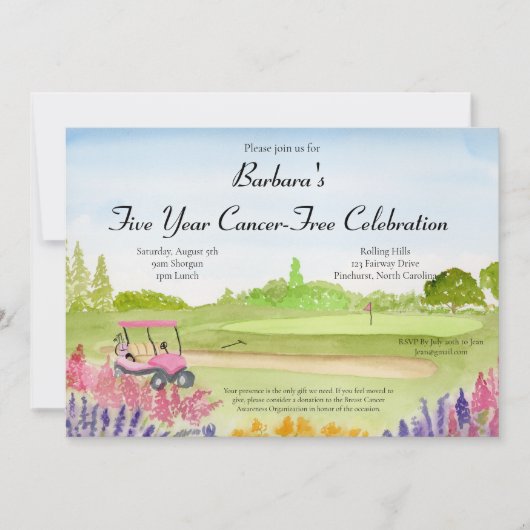 Cancer Free Celebration Pink Golf Cart Golf Course Kaart (Voorkant)