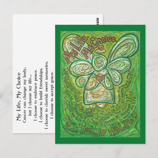 Cancer Poem Green Guardian Angel Art Briefkaarten (Voorkant / Achterkant)