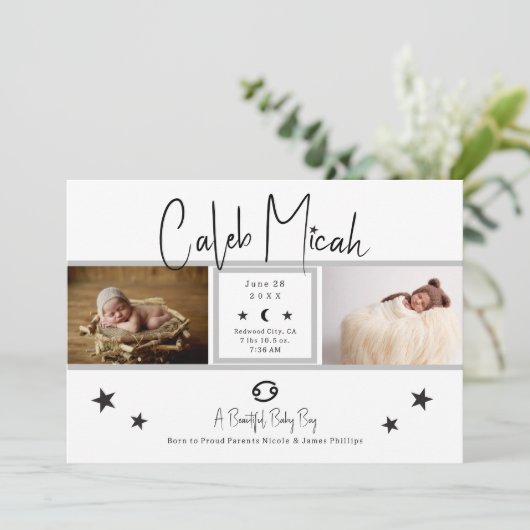 Cancer Stars Foto Baby - Aankondiging geboorte (Staand voorkant)