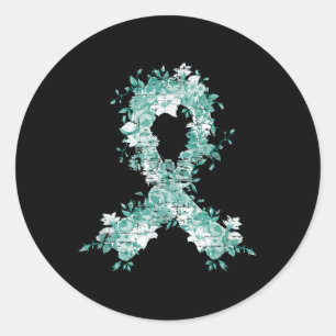 Cancer Survivor Gift Blauwgroen lint eierstokkanke Ronde Sticker
