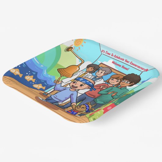 Cancer Survivor Jubileum Party Borden Papieren Bordje (Gebogen)