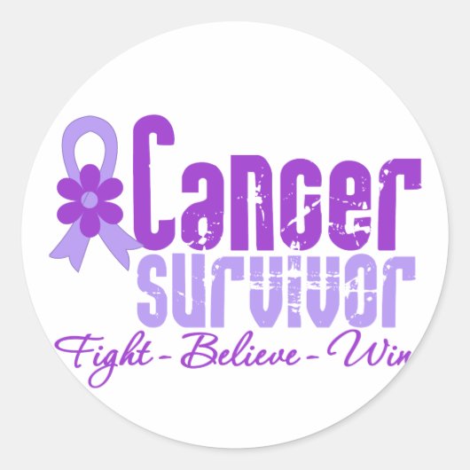 Cancer Survivor Lavender Flower Ribbon Ronde Sticker (Voorkant)