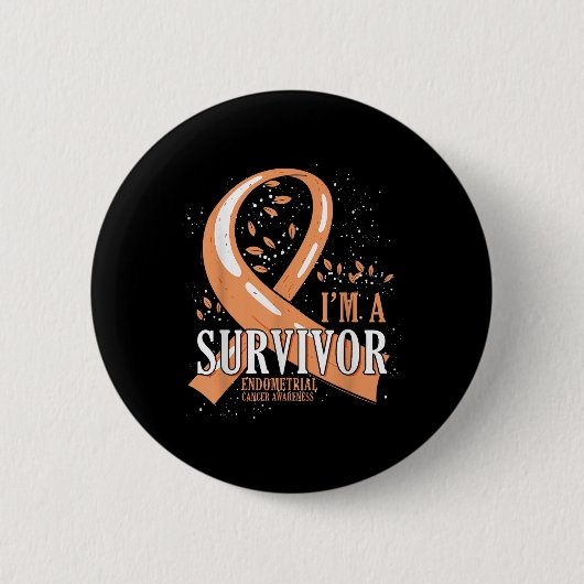 Cancer Survivor Peach Ribbon Endometrial Cancer Aw Ronde Button 5,7 Cm (Voorkant)