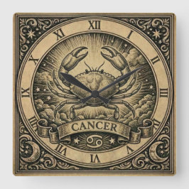 Cancer Vintage Zodiac Wall Clock Vierkante Klok