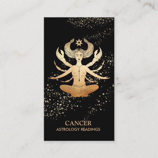 *~* CANCER Zodiac Astrology Reading Gold & Black Visitekaartje (Voorkant)