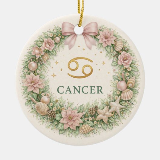 Cancer Zodiac Christmas Ornament – Winter Floral W (Voorkant)