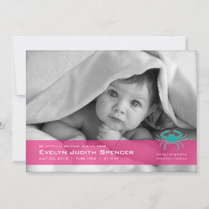 Cancerian the Crab Photo Birth Announcement Kaart