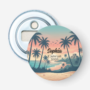 Cancun 2026 Tropische Zonsondergang Vintage Button Flesopener