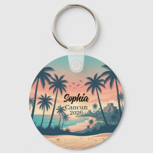 Cancun 2026 Tropische Zonsondergang Vintage Sleutelhanger