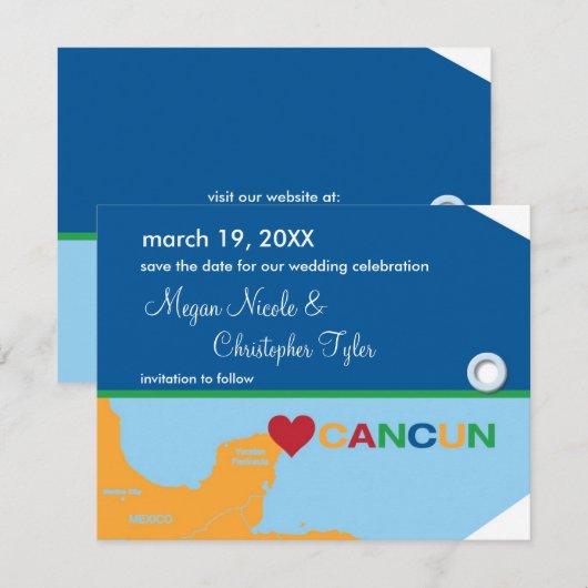 Cancun Bagage Label Save the Date Aankondiging (Voorkant / Achterkant)
