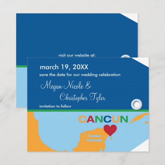 Cancun Bagage Label Save the Date Aankondiging (Voorkant / Achterkant)