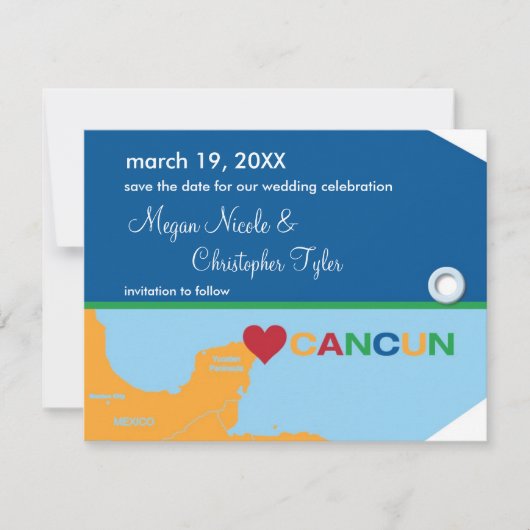 Cancun bagagelabel save the date aankondiging (Voorkant)