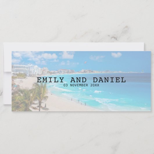 Cancun Beach Bestemming Boarding Pass Bruiloft Kaart (Achterkant)