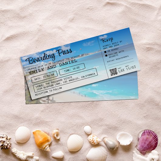 Cancun Beach Bestemming Boarding Pass Bruiloft Kaart