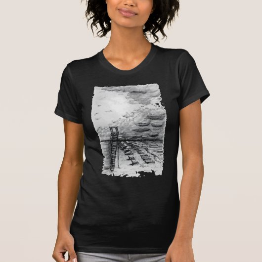Cancun Beach bewolkt zwart en wit T-shirt (Voorkant)