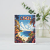 Cancun Beach Mexico Vintage Illustratie Reizen Briefkaart (Staand voorkant)