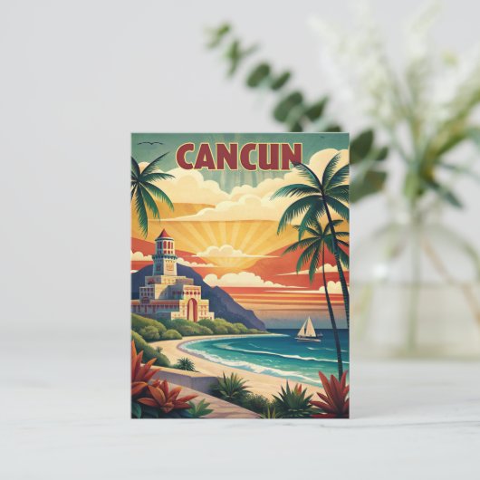 Cancun Beach Mexico Vintage Reizen Briefkaart (Staand voorkant)