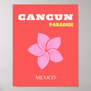 Cancun, Cancun Reiskunst, Preppy, Roze, Rood Poster