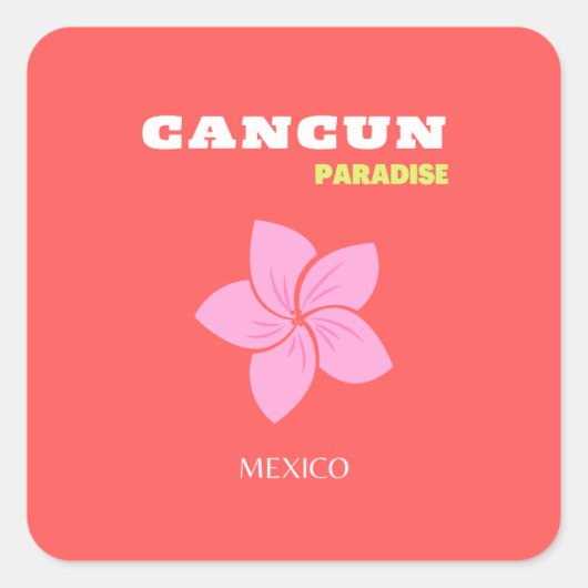 Cancun, Cancun Reiskunst, Preppy, Roze, Rood Vierkante Sticker (Voorkant)