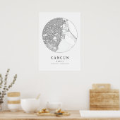 Cancun Cartografie Kaart Poster (Keuken)