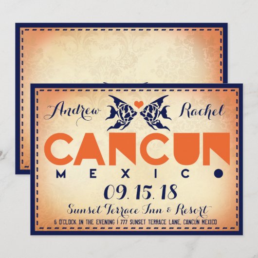 CANCUN Destination Wedding Invitation Kaart (Voorkant / Achterkant)