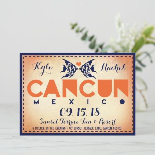 CANCUN Destination Wedding Invitation Kaart (Staand voorkant)