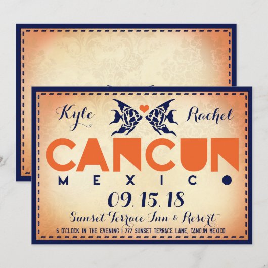 CANCUN Destination Wedding Invitation Kaart (Voorkant / Achterkant)