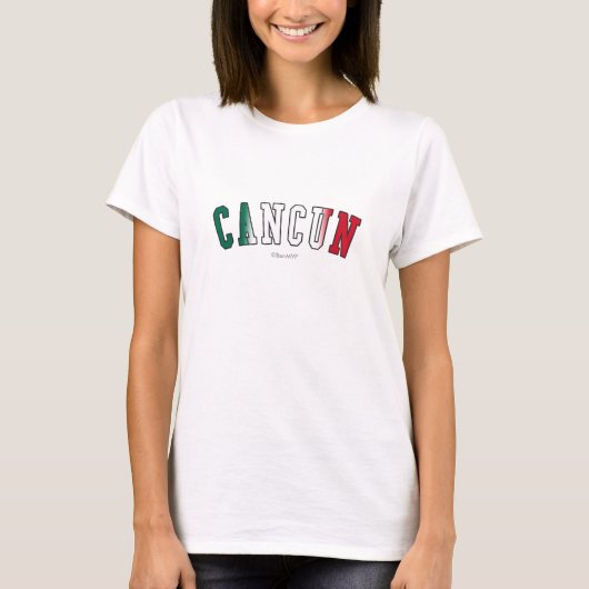 Cancun in Mexicaanse nationale vlagkleuren T-shirt (Voorkant)