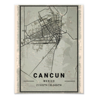 Cancun map print poster canvas | Mexico