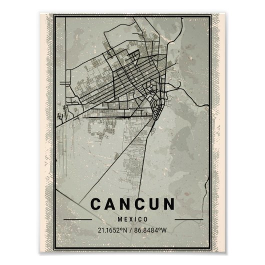 Cancun map print poster canvas | Mexico (Voorkant)