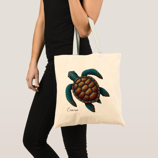 Cancun Maya ontwerp zee schildpad Tote Bag (Voorkant (product))