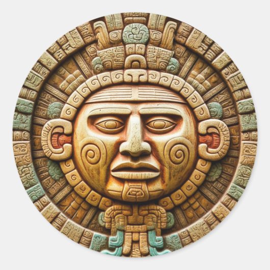 Cancun Maya Sun God Mexico Reizen Ronde Sticker (Voorkant)
