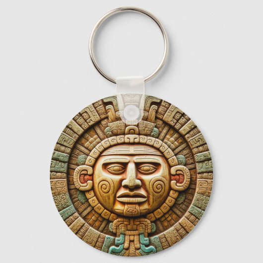 Cancun Maya Sun God Mexico Reizen Sleutelhanger (Voorkant)