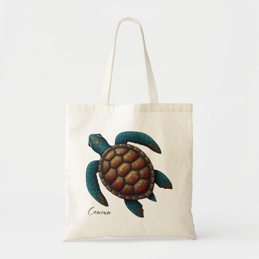 Cancun Mayan ontwerp zeeschildpad Tote Bag (Voorkant)