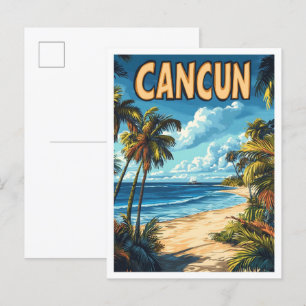 Cancun Mexico Art Vintage Illustratie Reizen Briefkaart