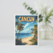 Cancun Mexico Art Vintage Illustratie Reizen Briefkaart (Staand voorkant)