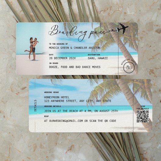 CANCUN Mexico Beach Boarding Pass QR Photo Weduwen Kaart