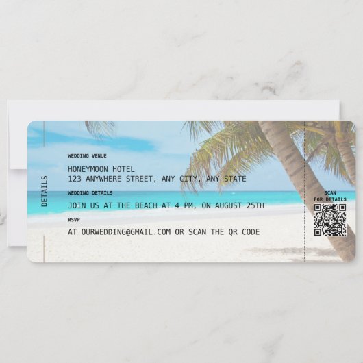 CANCUN Mexico Beach Boarding Pass QR Photo Weduwen Kaart (Achterkant)