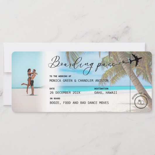 CANCUN Mexico Beach Boarding Pass QR Photo Weduwen Kaart (Voorkant)