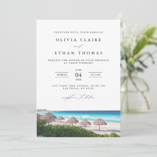 Cancun Mexico Beach Destination Wedding Kaart (Staand voorkant)