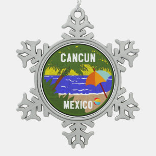 CANCUN MEXICO BEACH OCEAN  VACATION CARIBBE TIN SNEEUWVLOK ORNAMENT