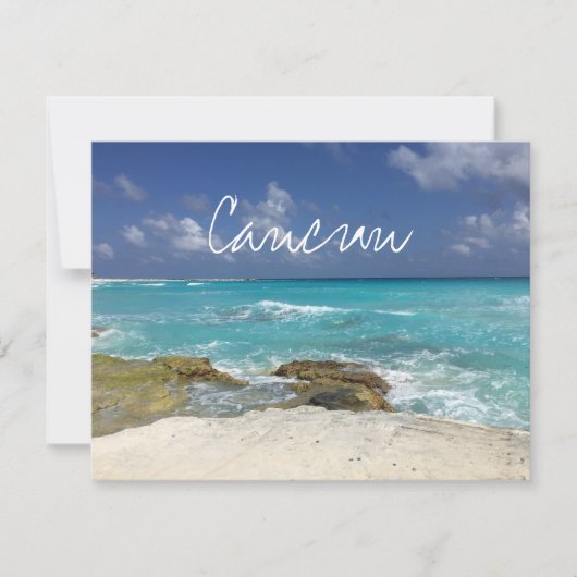 Cancun Mexico Beach Rocky Ocean Waves Kaart (Voorkant)