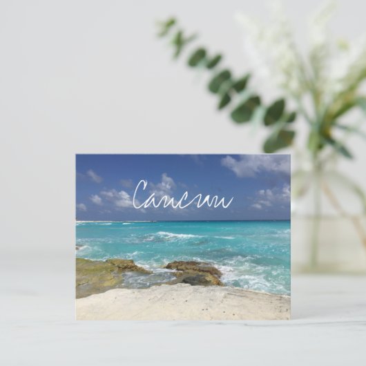 Cancun Mexico Beach Rocky Ocean Waves Kaart (Staand voorkant)
