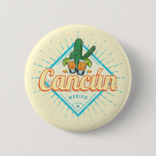 Cancun Mexico Dancing Cactus  Tequila Ronde Button 5,7 Cm (Voorkant)