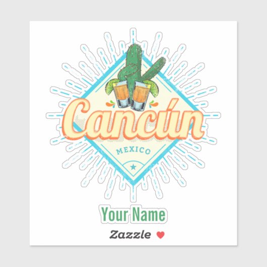 Cancun Mexico Dancing Cactus  Tequila Sticker (Vel)