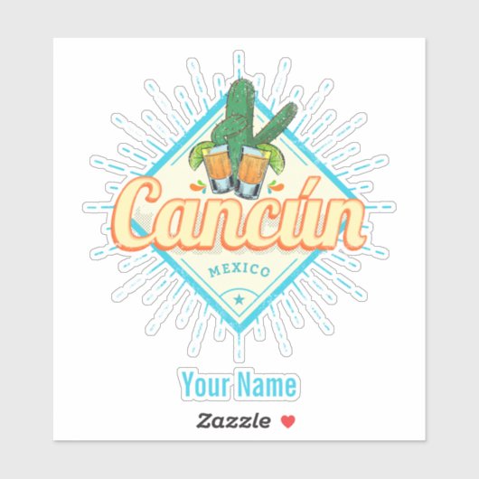 Cancun Mexico Dancing Cactus Tequila Sticker (Vel)