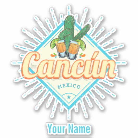 Cancun Mexico Dancing Cactus  Tequila Sticker (Voorkant)