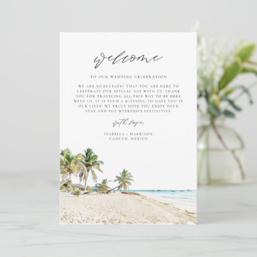 CANCUN Mexico Destination Welcome Letter Tijdschem Menu (Staand voorkant)