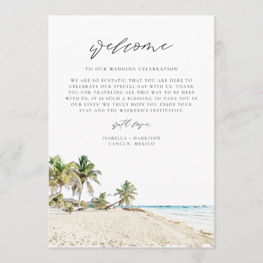 CANCUN Mexico Destination Welcome Letter Tijdschem Menu (Voorkant)