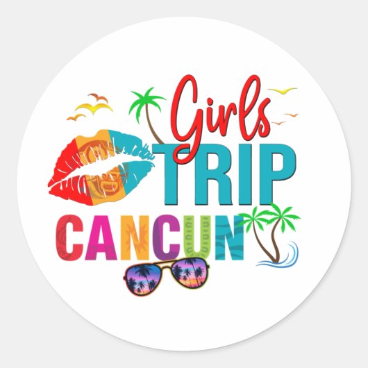 Cancun Mexico Girls trip Colorful Vacations Ronde Sticker (Voorkant)